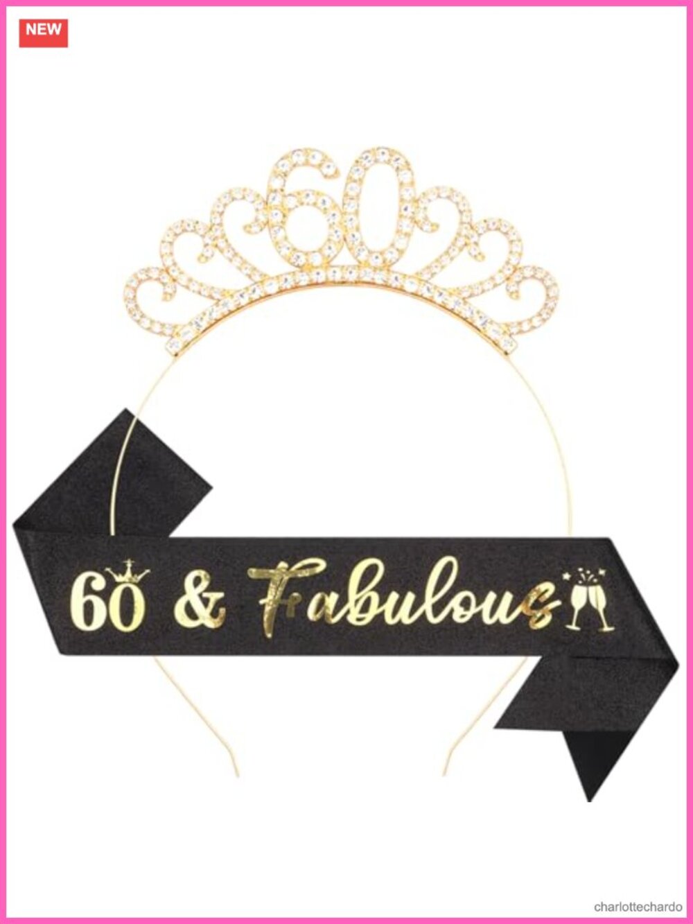 Rhinestone Tiara and Glitter Sash Set for 60th Birthday Celebration